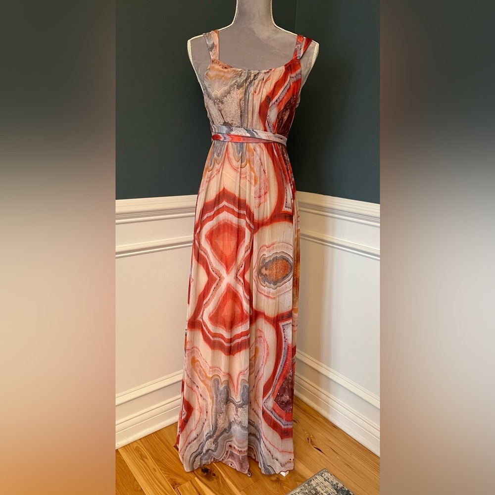Desigual Red and Cream Abstract Maxi Dress